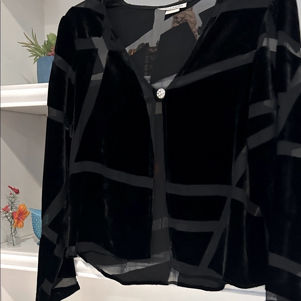 Black Sheer Blazer with Geometric Design
